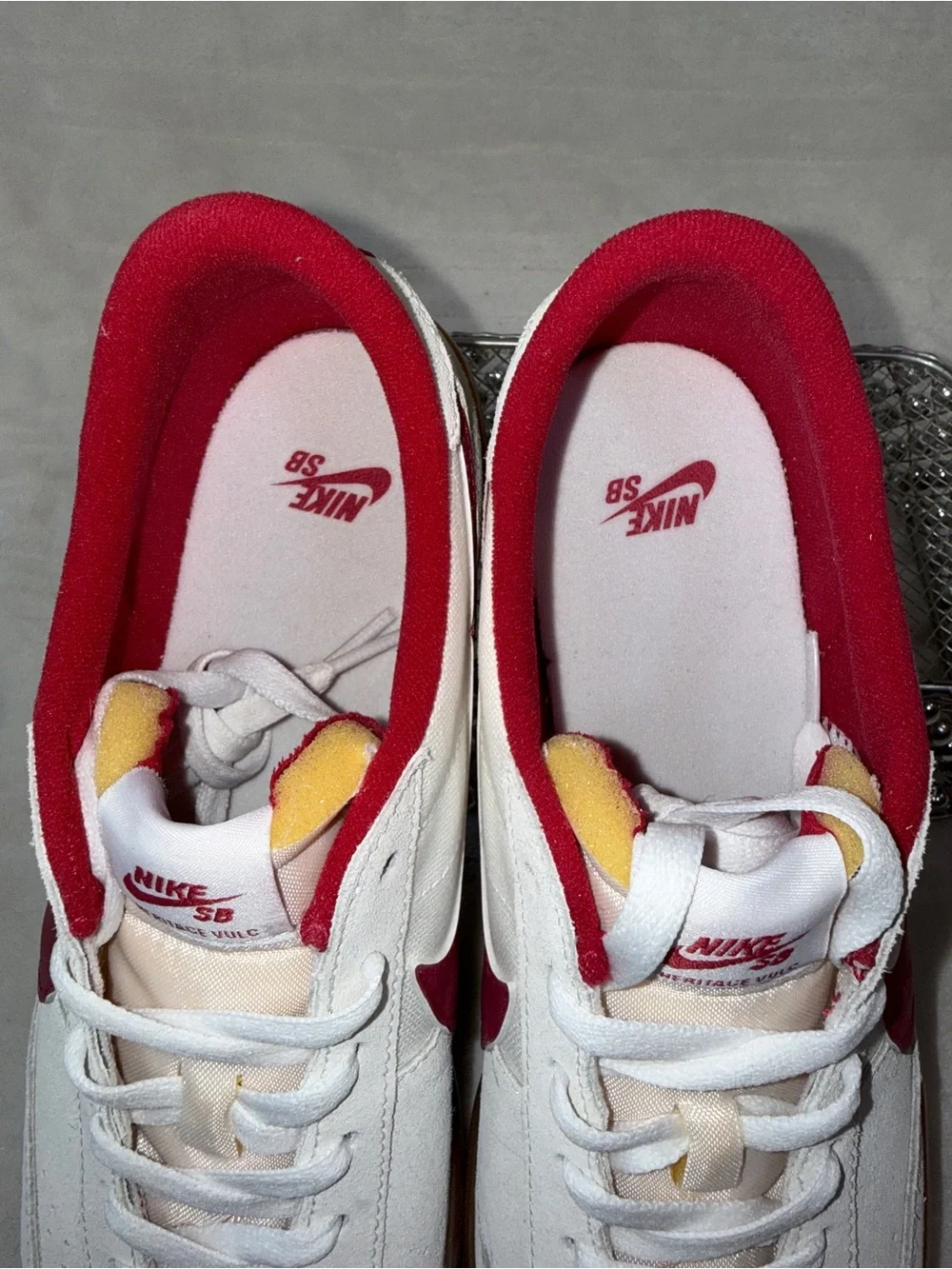 Nike 10 men’s, 11.5 women’s Summit White Sneakers Cardinal Red Swoosh Gum Sole